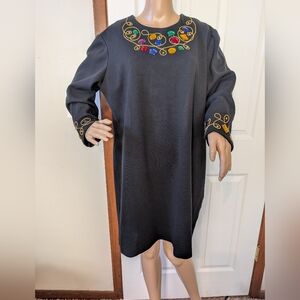 Leslie Fay Black Dress with Colorful Gem Details -union Tag Size 16